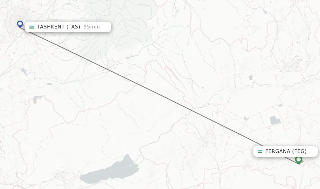 Flights from Fergana to Tashkent route map