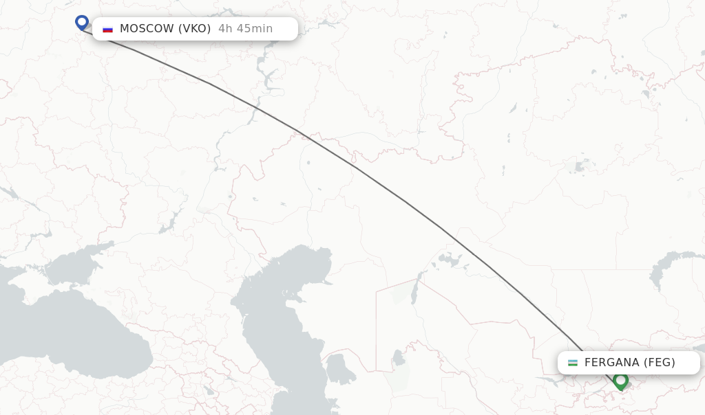 Flights from Fergana to Moscow route map