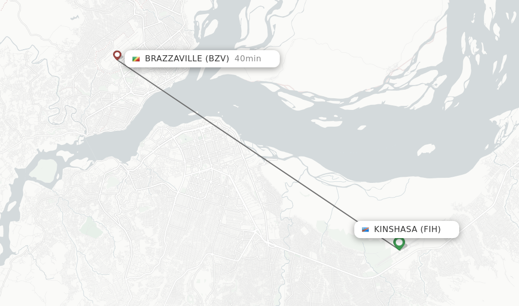 Flights from Kinshasa to Brazzaville route map