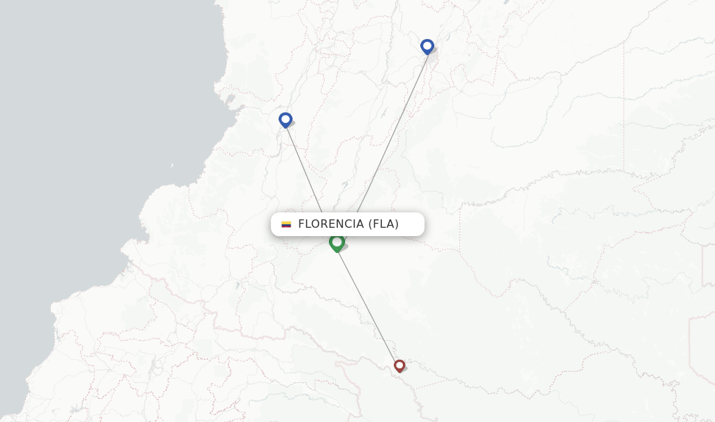 Route map with flights from Florencia with SATENA
