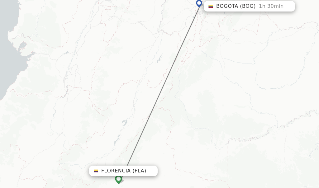 Flights from Florencia to Bogota route map
