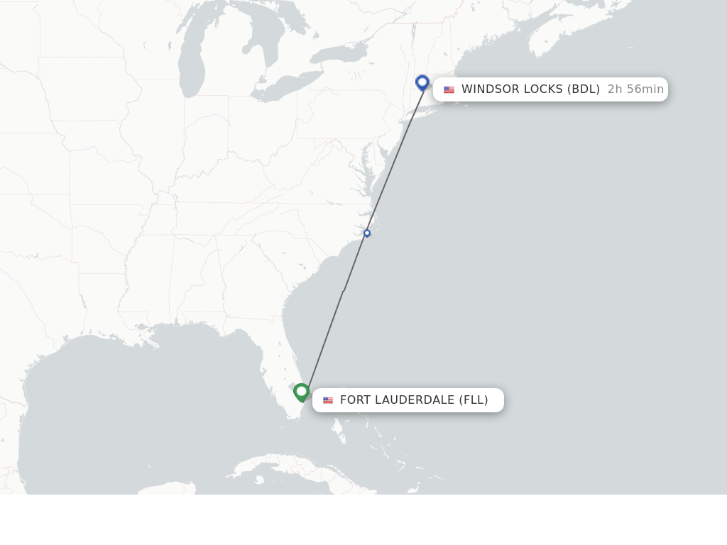 Flights from Fort Lauderdale to Hartford route map
