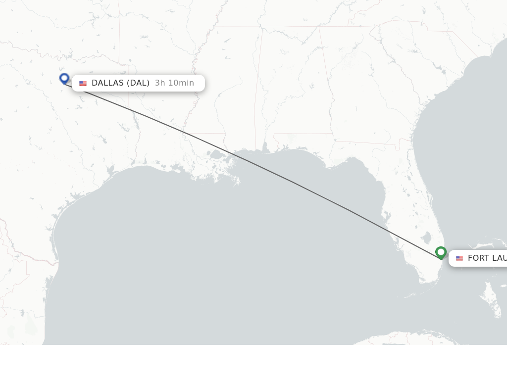 Flights from Fort Lauderdale to Dallas route map