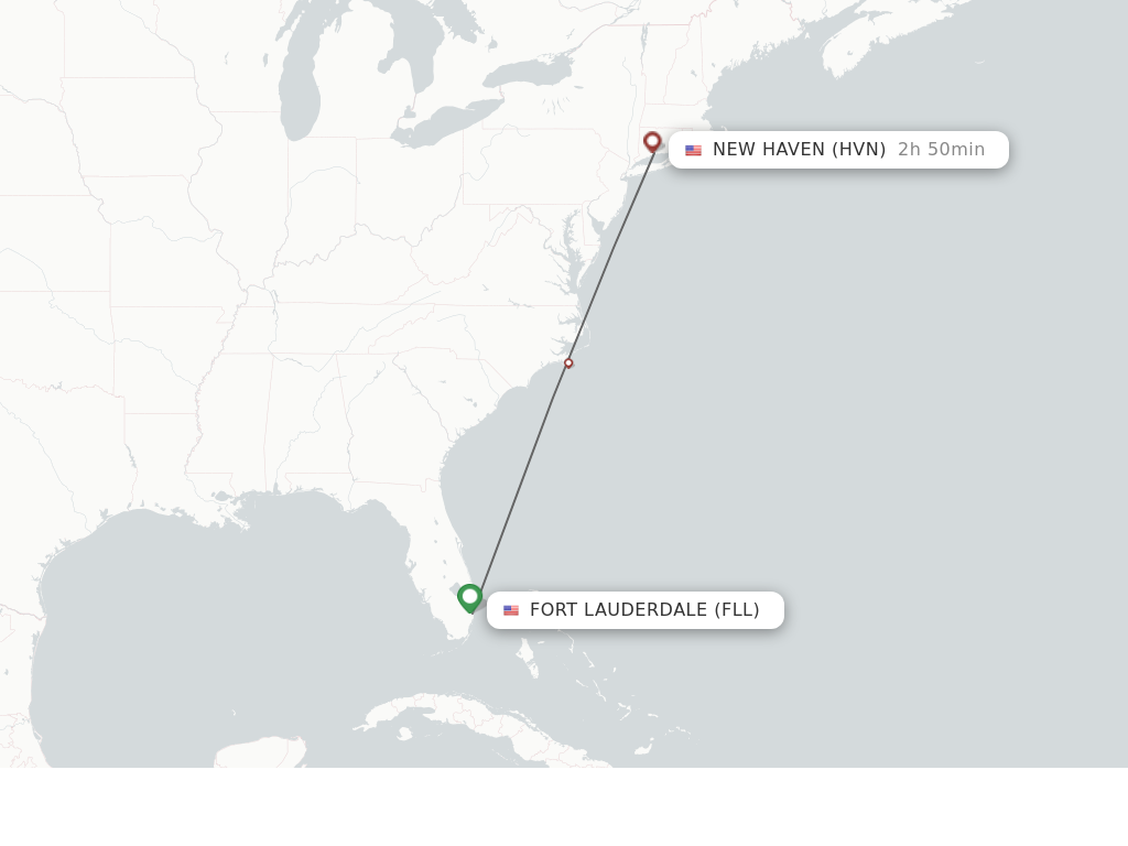 Flights from Fort Lauderdale to New Haven route map