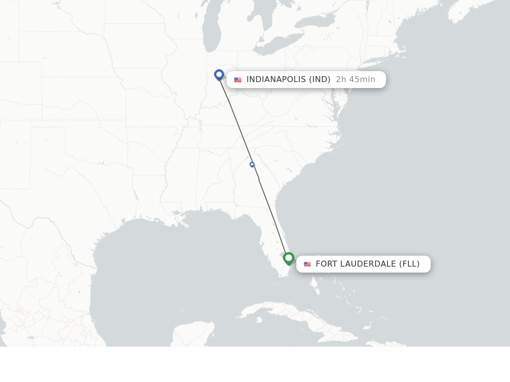 Flights from Fort Lauderdale to Indianapolis route map