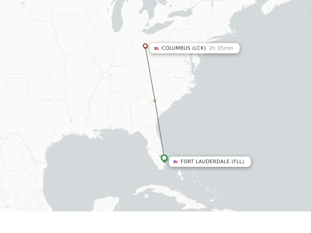Flights from Fort Lauderdale to Columbus route map