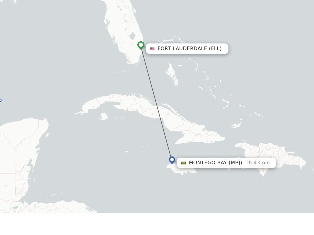 Flights from Fort Lauderdale to Montego Bay route map