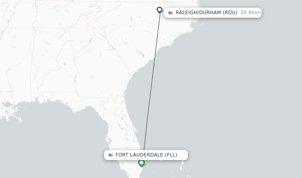 Flights from Fort Lauderdale to Raleigh/Durham route map