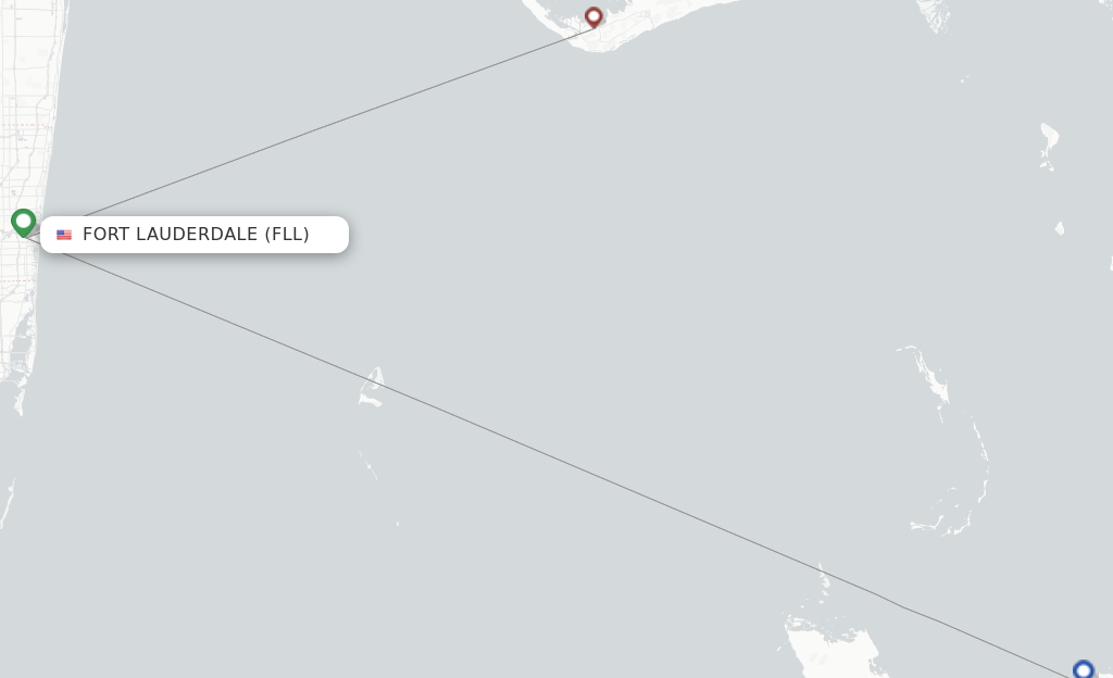 Route map with flights from Fort Lauderdale with Bahamasair
