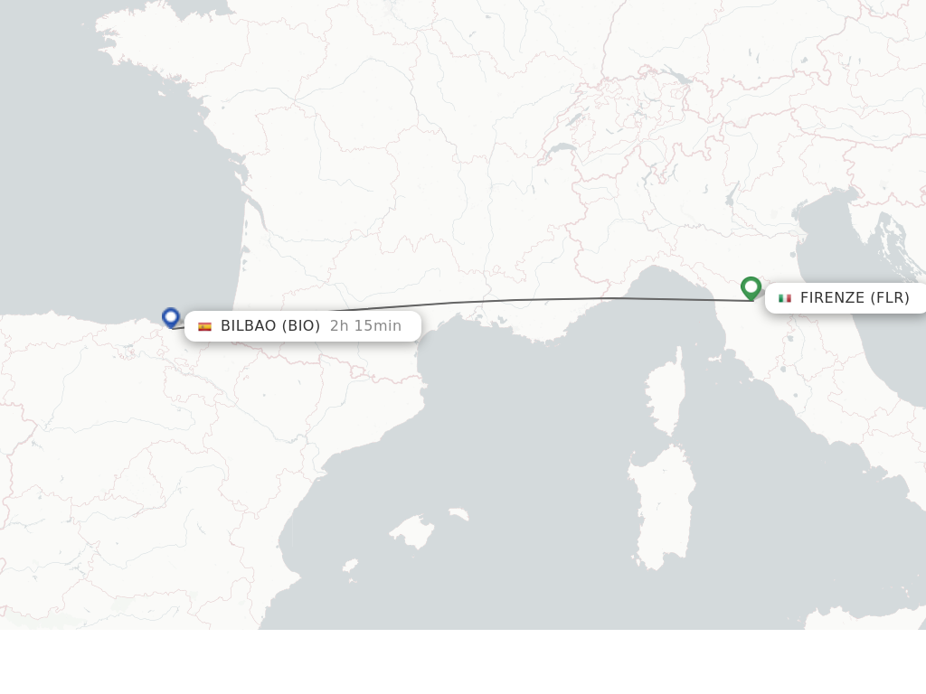 Flights from Florence to Bilbao route map