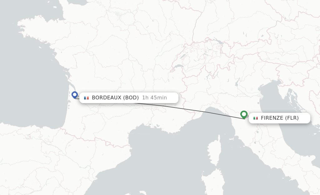 Flights from Florence to Bordeaux route map