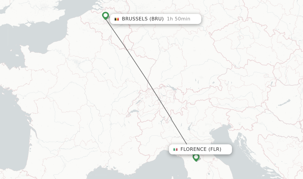 Flights from Florence to Brussels route map