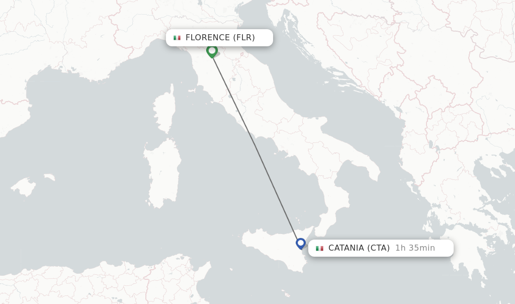 Flights from Florence to Catania route map