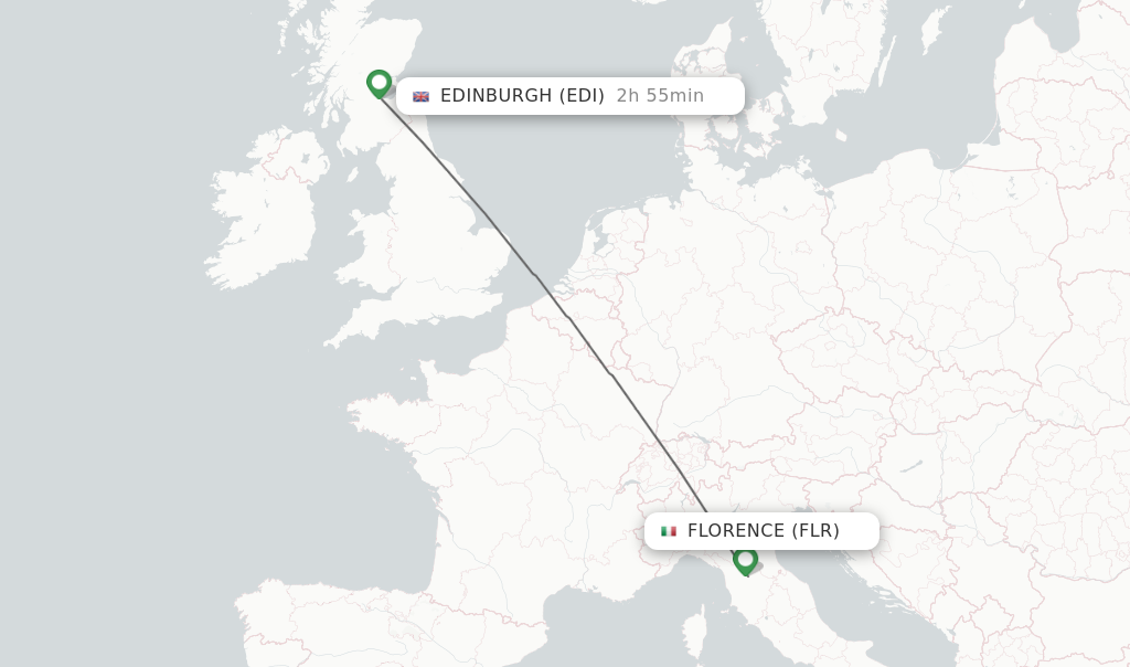 Flights from Florence to Edinburgh route map