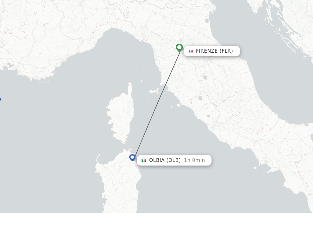 Flights from Florence to Olbia route map