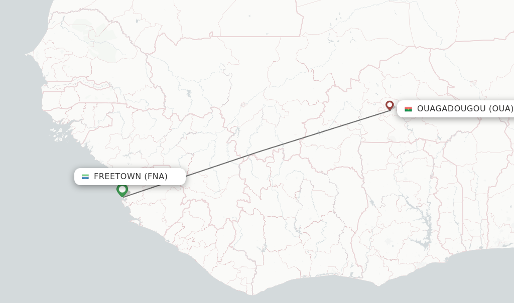 Flights from Freetown to Ouagadougou route map