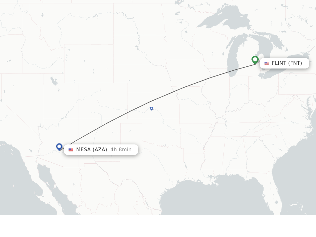 Flights from Flint to Mesa route map