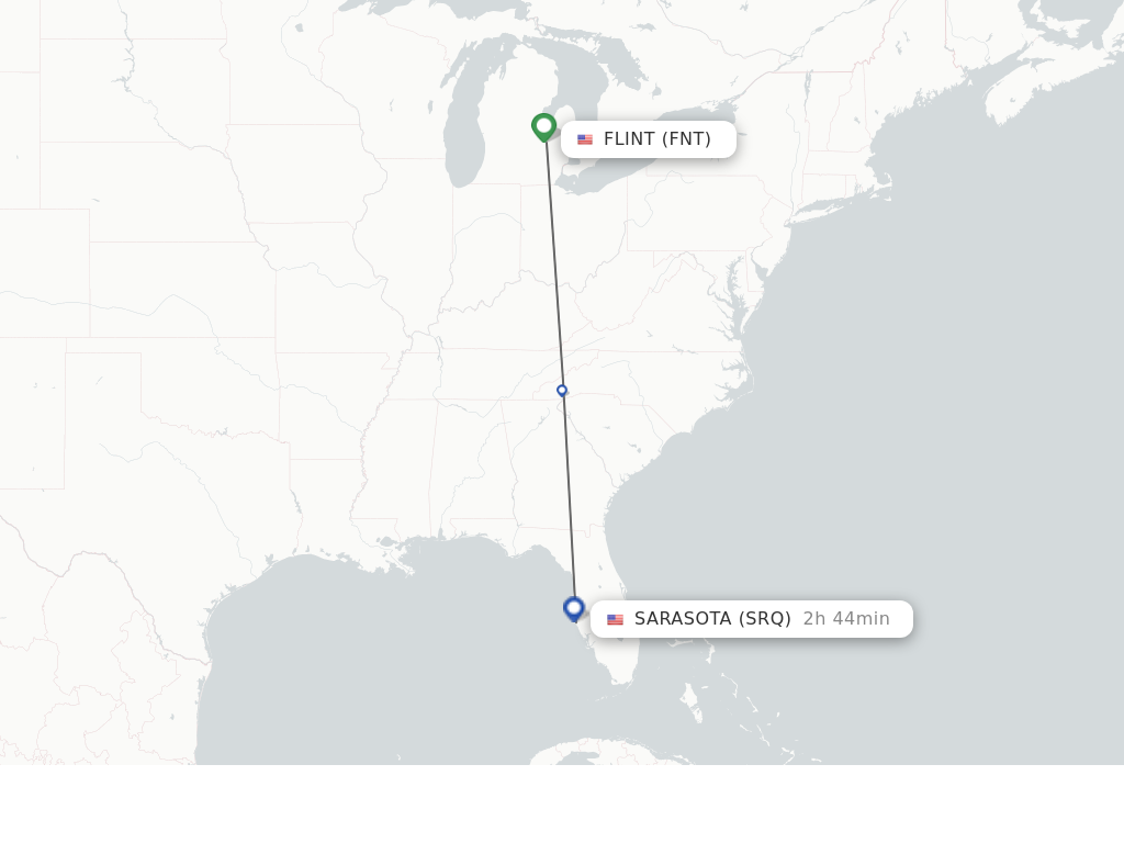 Flights from Flint to Sarasota route map