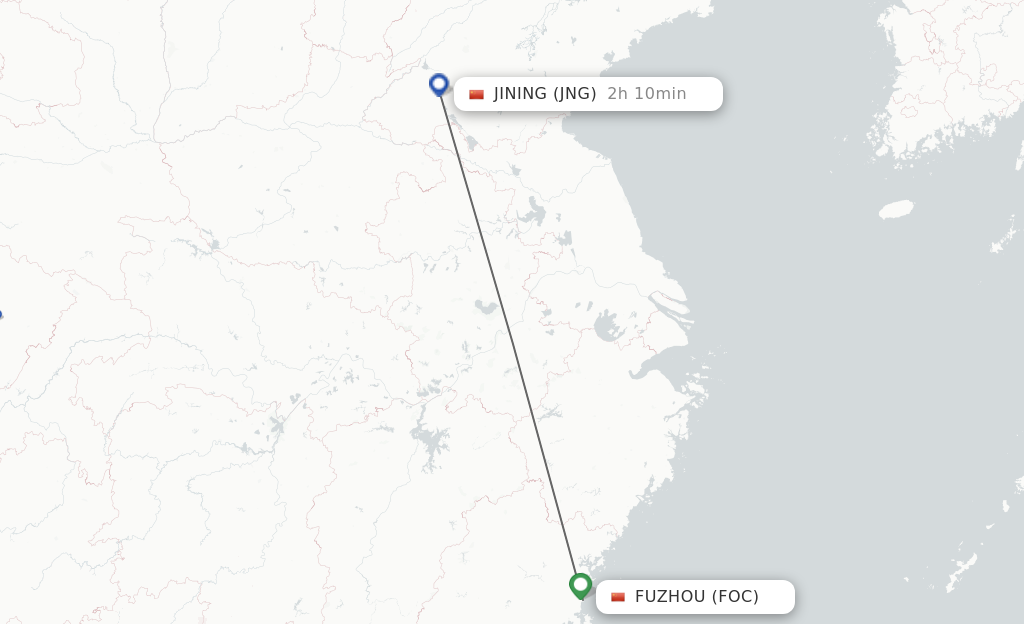 Flights from Fuzhou to Jining route map