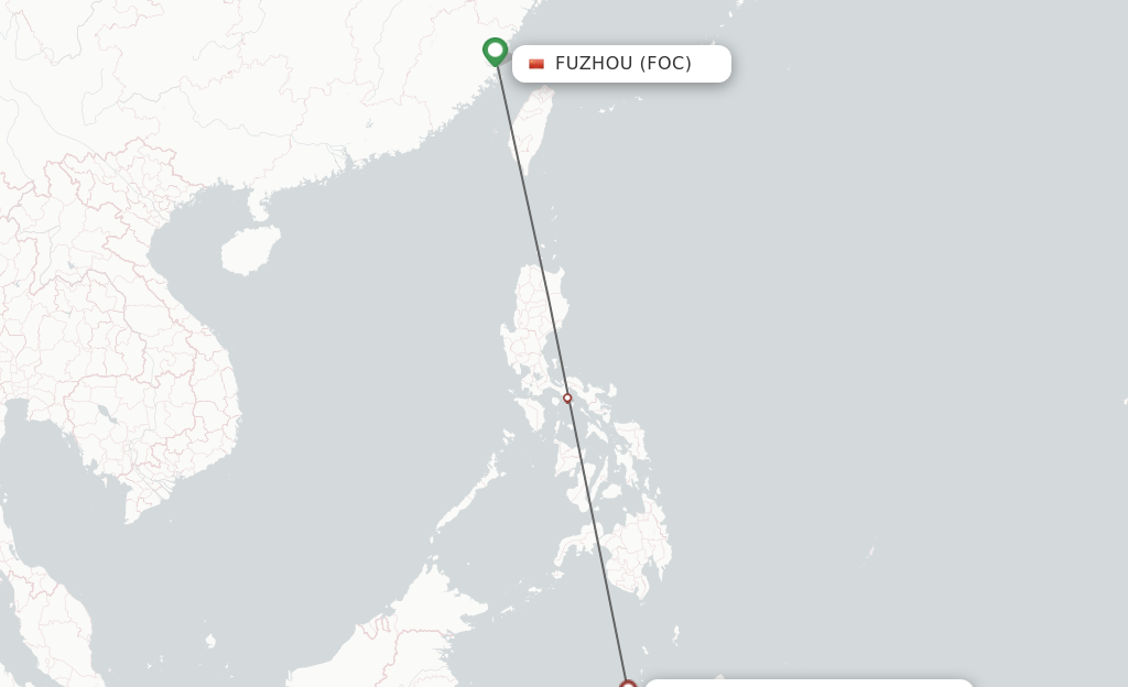Flights from Fuzhou to Manado route map
