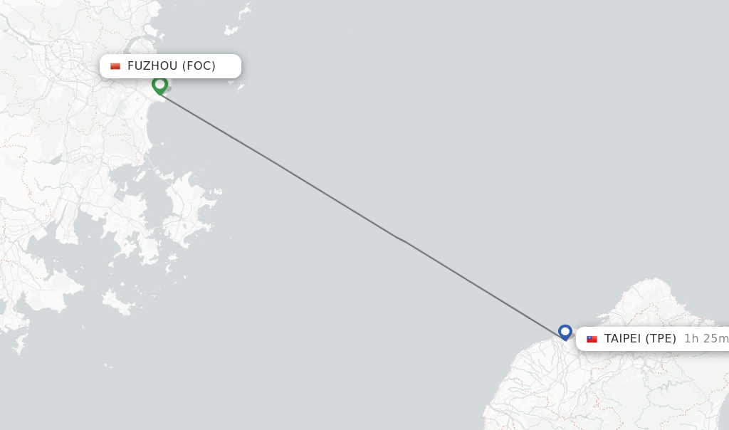 Flights from Fuzhou to Taipei route map