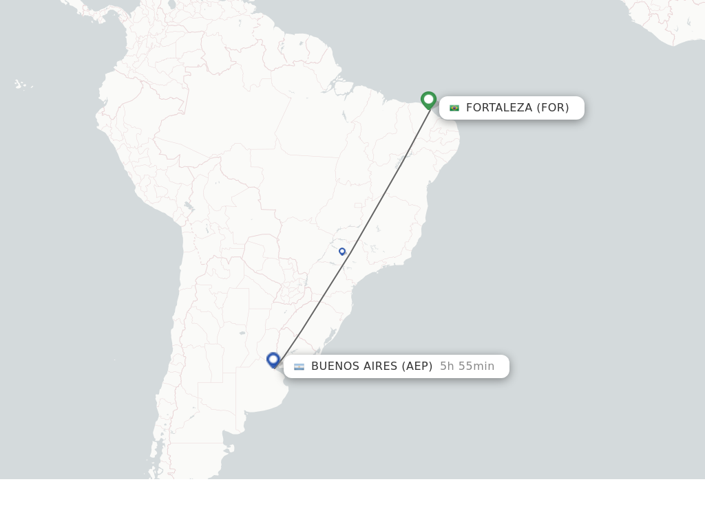 Flights from Fortaleza to Buenos Aires route map