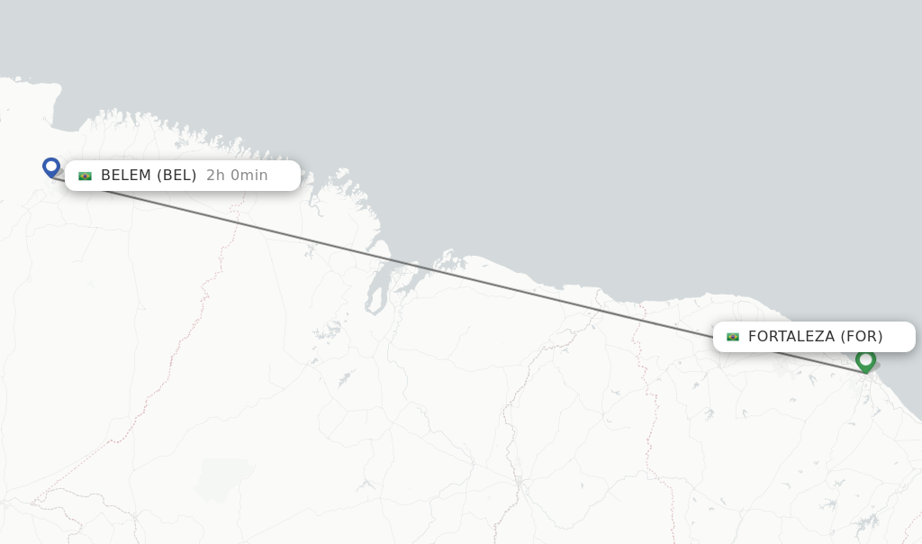 Flights from Fortaleza to Belem route map