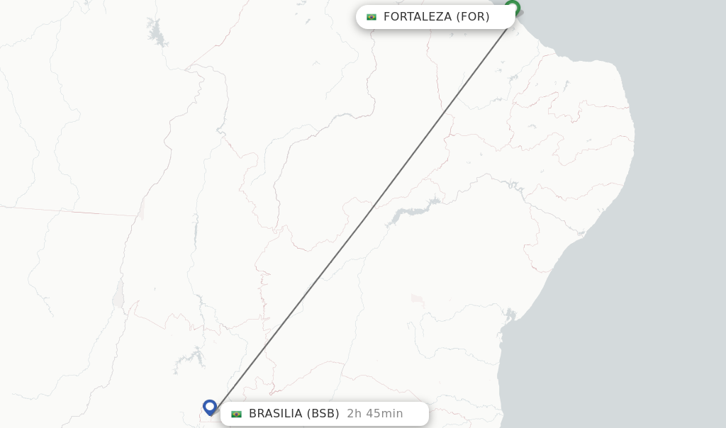 Flights from Fortaleza to Brasilia route map