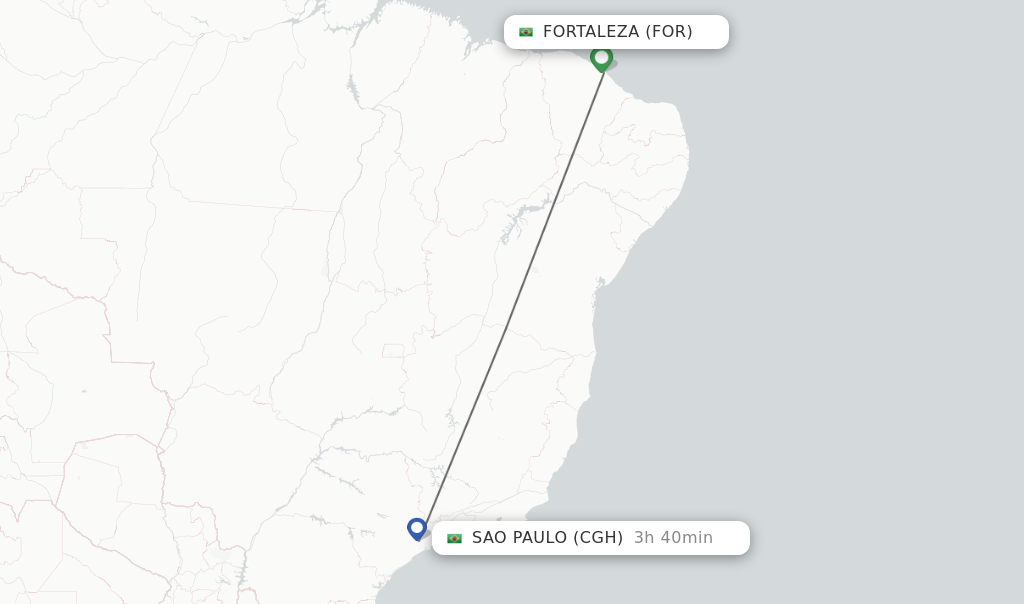 Flights from Fortaleza to Sao Paulo route map