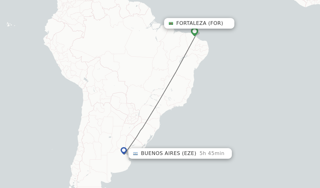 Flights from Fortaleza to Buenos Aires route map