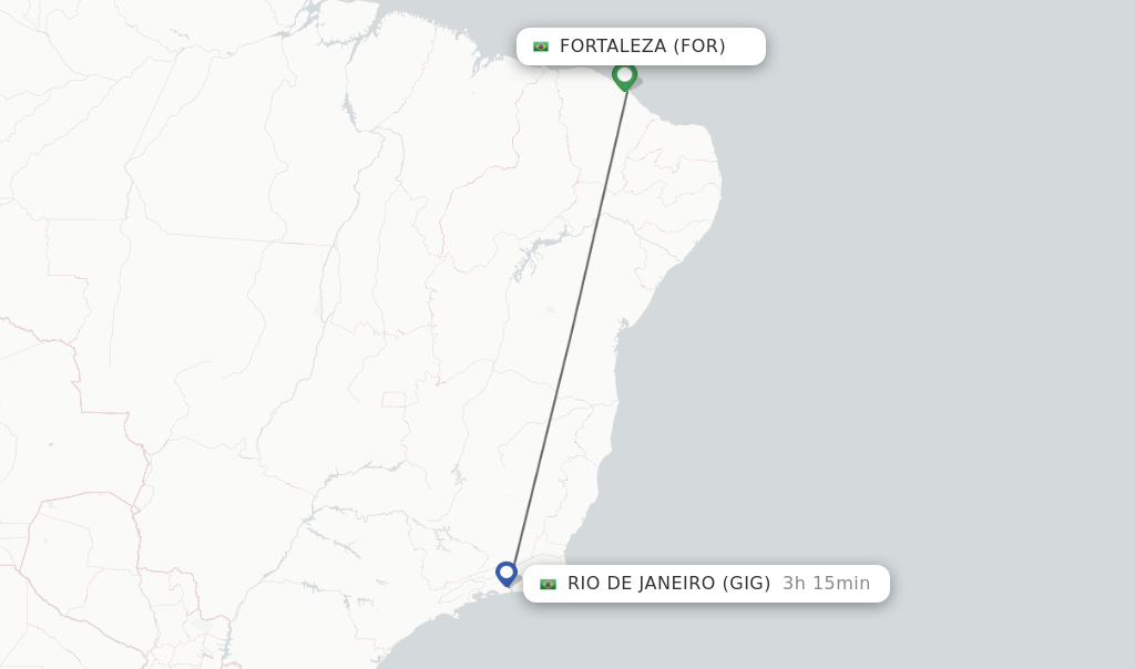 Flights from Fortaleza to Rio De Janeiro route map