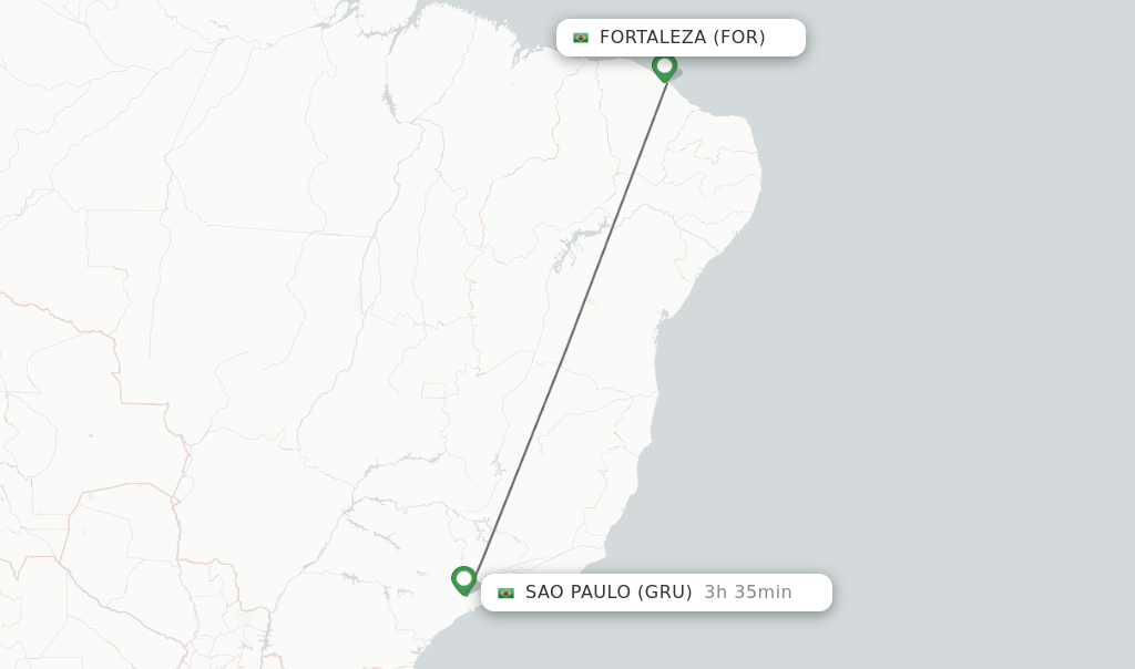 Flights from Fortaleza to Sao Paulo route map