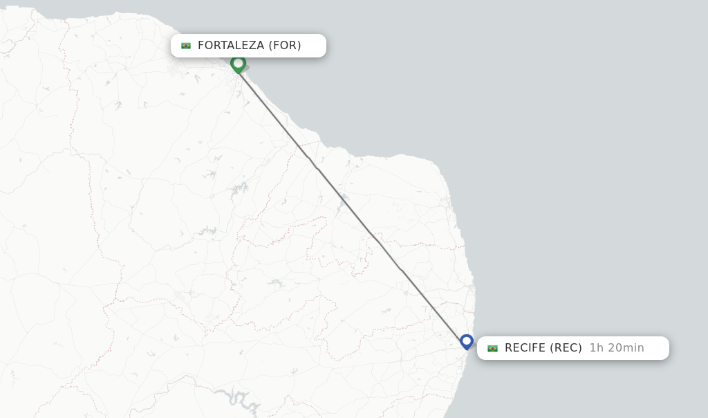 Flights from Fortaleza to Recife route map