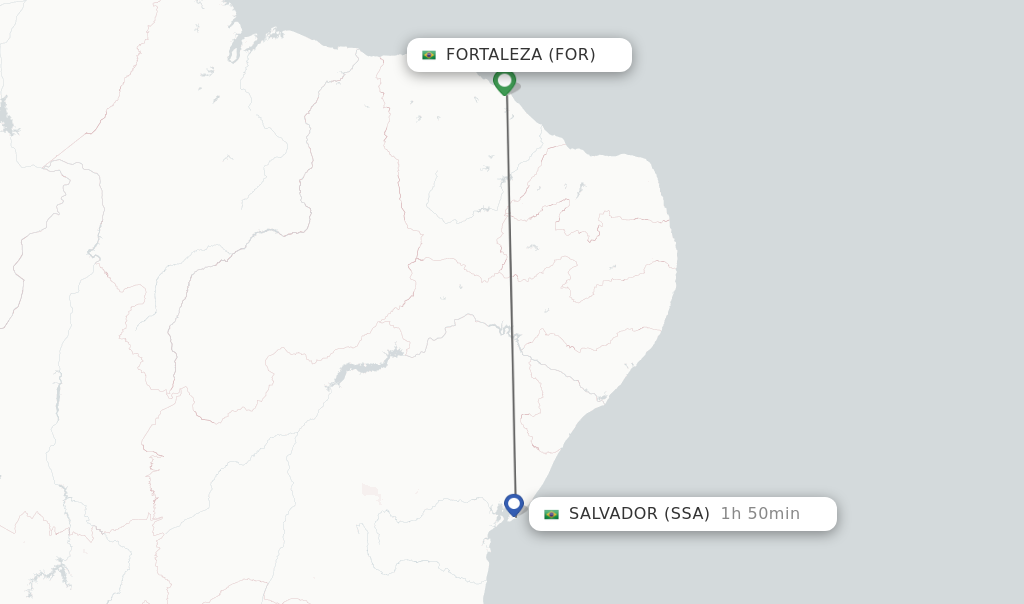 Flights from Fortaleza to Salvador route map