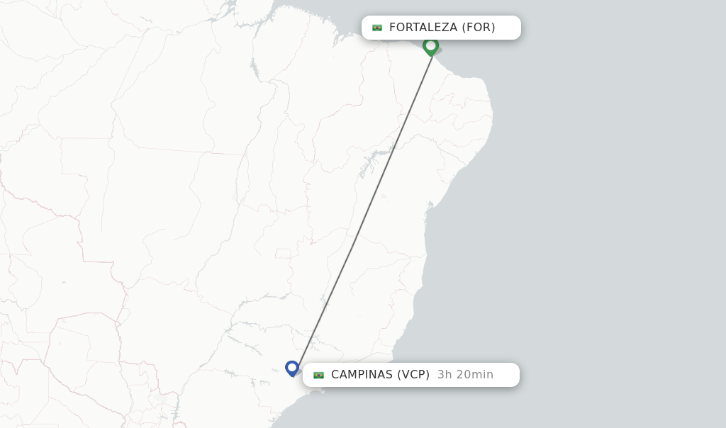 Flights from Fortaleza to Campinas route map