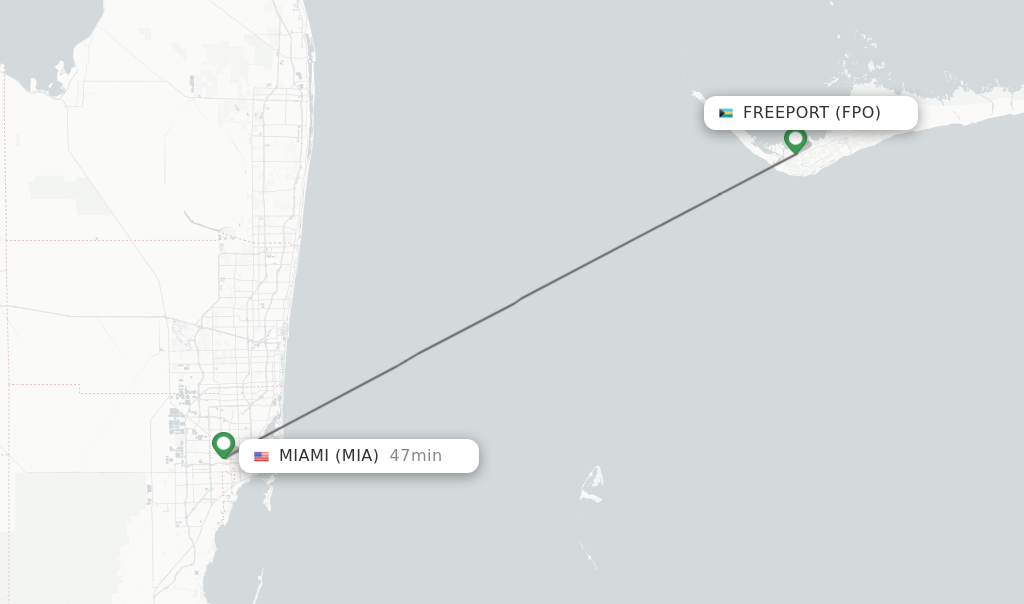 Flights from Freeport to Miami route map