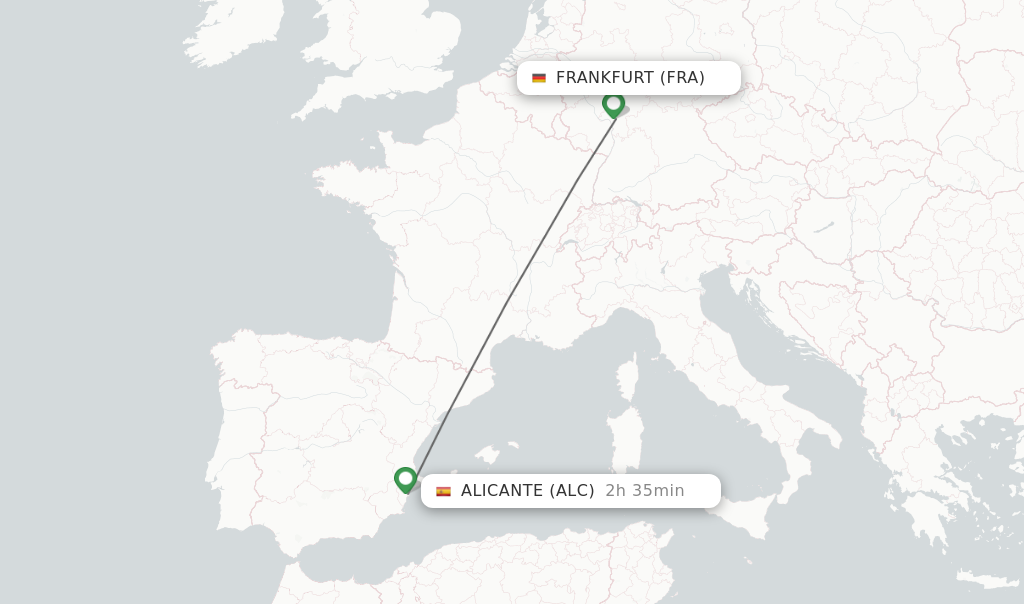 Flights from Frankfurt to Alicante route map