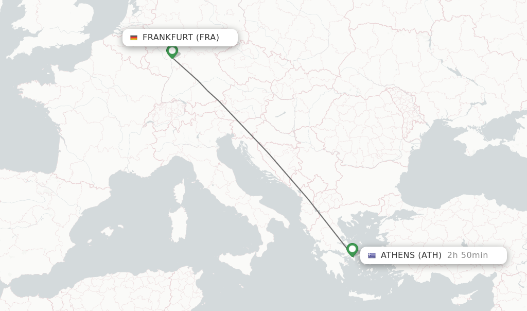 Flights from Frankfurt to Athens route map
