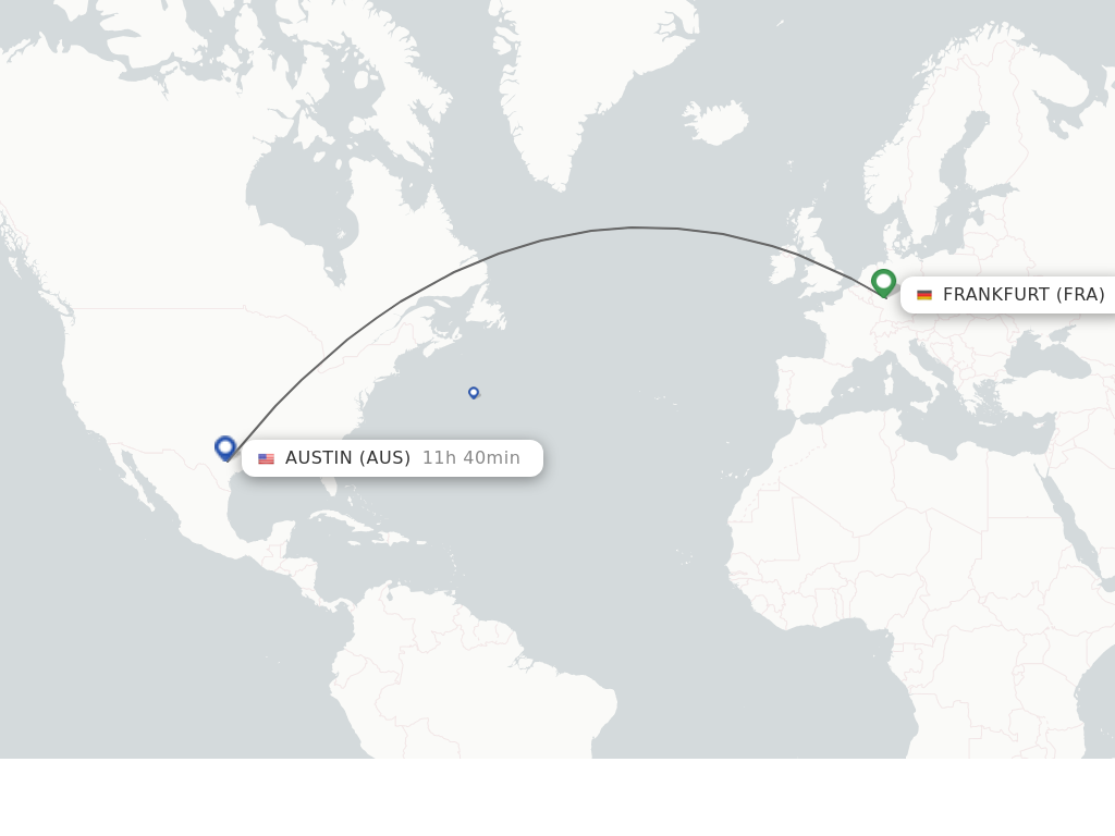 Flights from Frankfurt to Austin route map