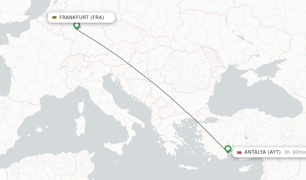 Flights from Frankfurt to Antalya route map