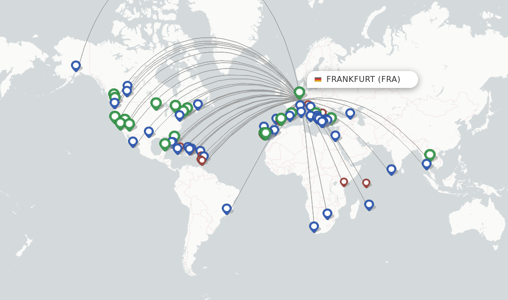 Route map with flights from Frankfurt with Condor