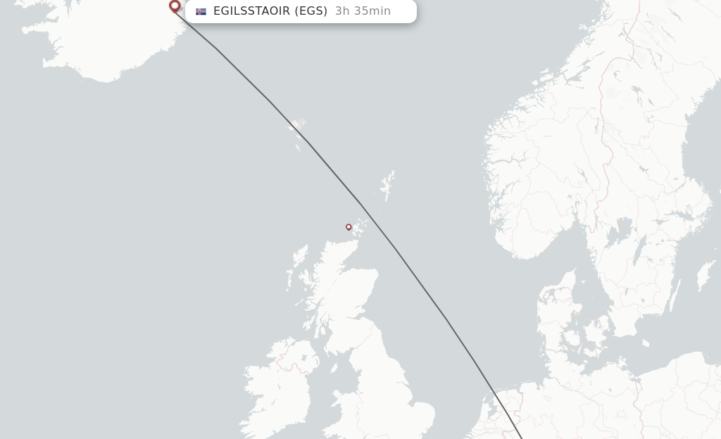 Flights from Frankfurt to Egilsstadir route map
