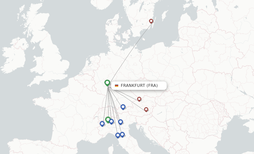 Route map with flights from Frankfurt with Air Dolomiti