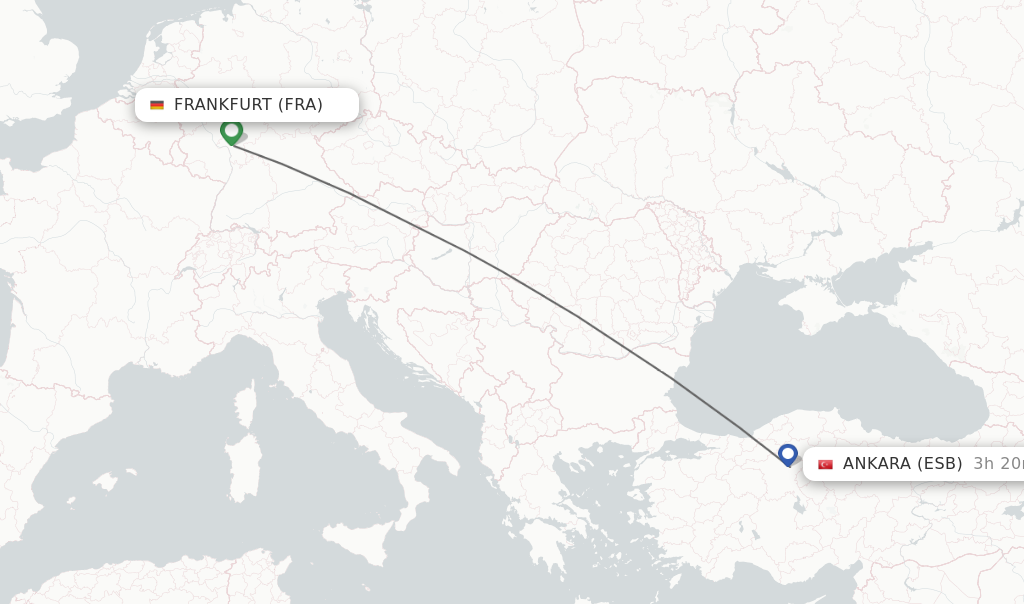 Flights from Frankfurt to Ankara route map
