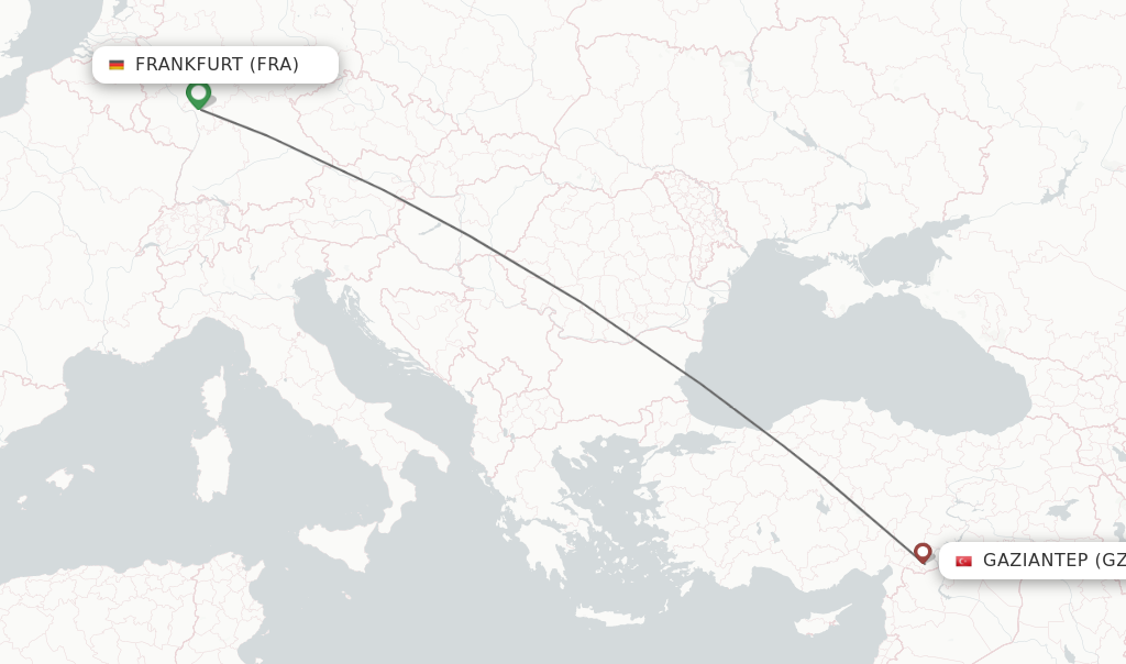 Flights from Frankfurt to Gaziantep route map