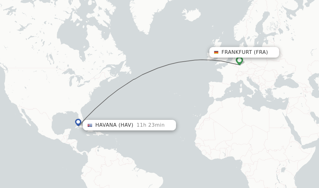 Flights from Frankfurt to Havana route map