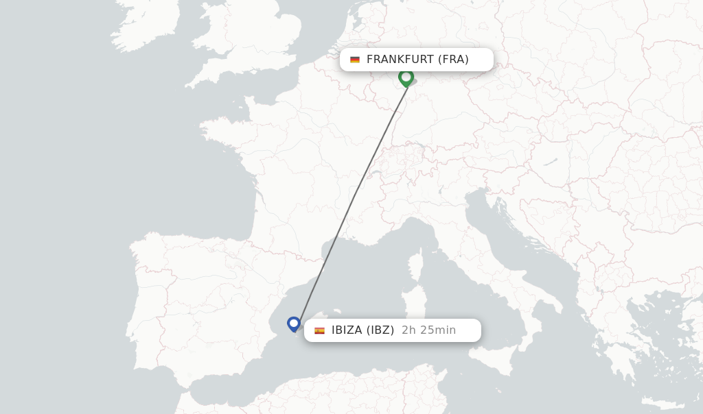 Flights from Frankfurt to Ibiza route map
