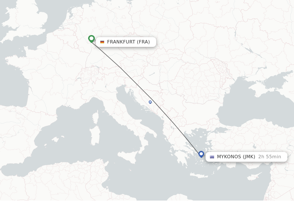 Flights from Frankfurt to Mykonos route map
