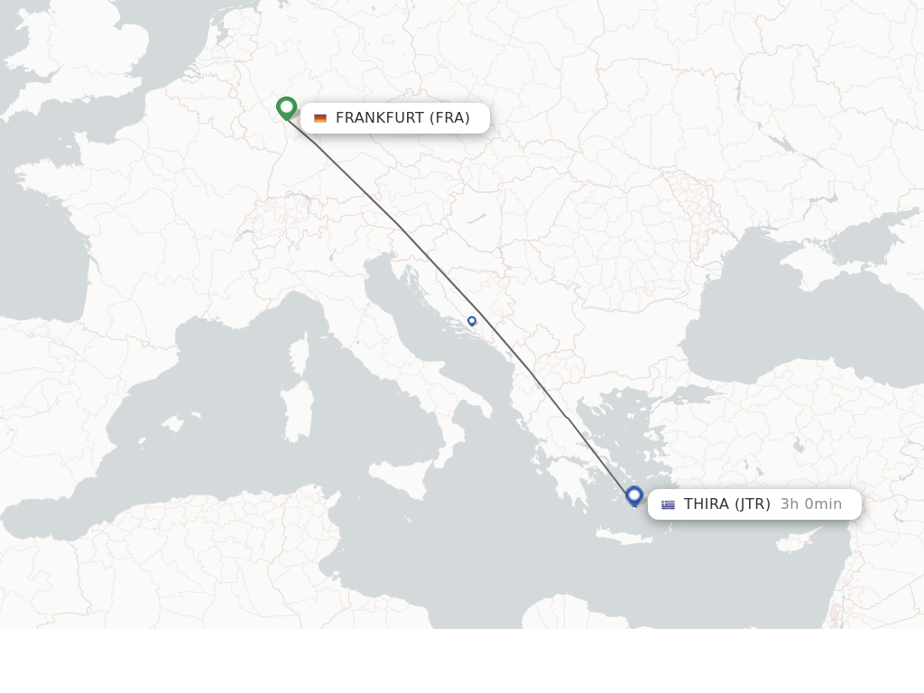 Flights from Frankfurt to Thira route map