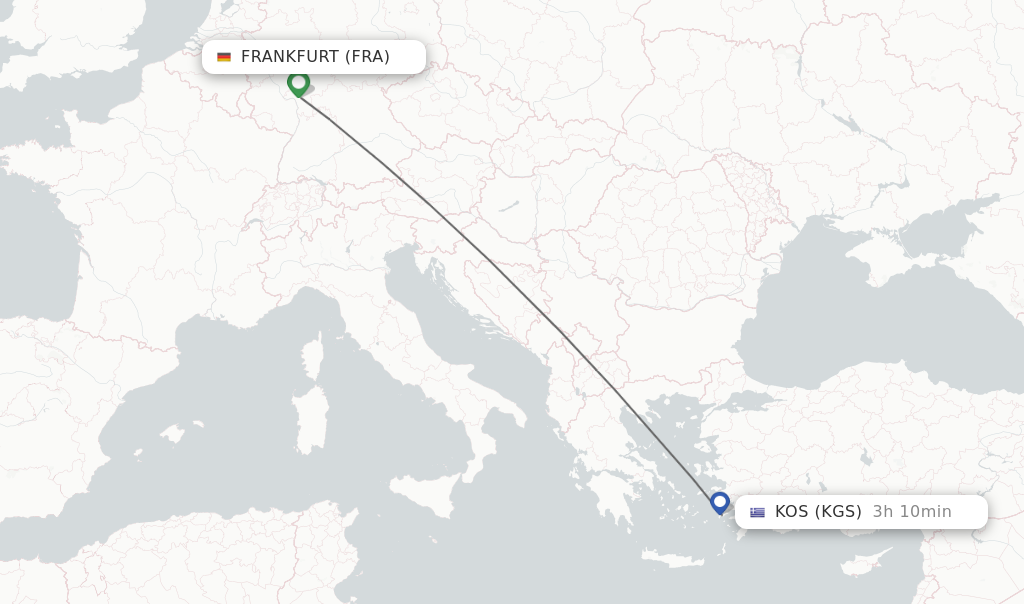 Flights from Frankfurt to Kos route map